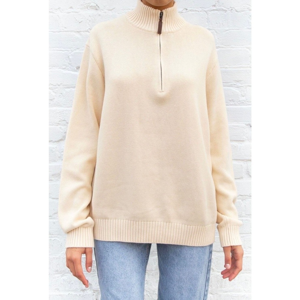 BRANDY MELVILLE Quarter Zip Sweater Women One Size Yellow Aleah Sweater Pullover